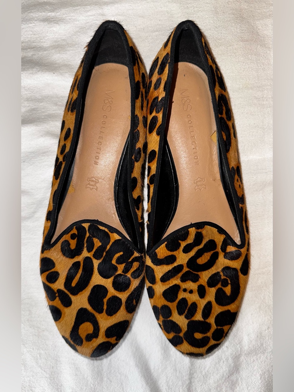 M&S Collection Leopard Print Haircalf Leather Loafers Flats Womens US 8